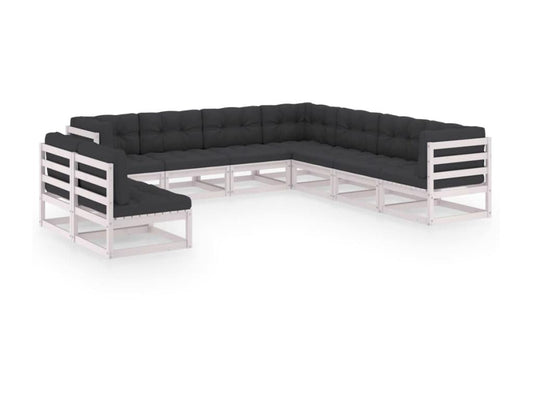 9-piece garden furniture set with cushions, white, solid pine wood