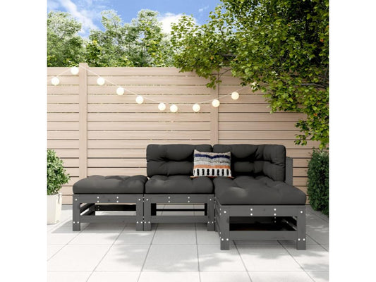 4-piece garden furniture set, grey solid pine wood