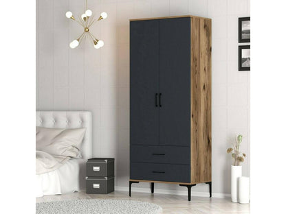 Meublita 2-Door Wardrobe, Bedroom Furniture, Walk-in Closet, Clothes Closet, 80x201x48 cm, Walnut and Anthracite