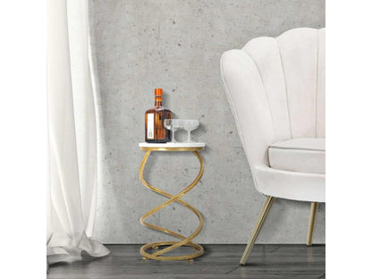 Meublita Marble Coffee Table - Gold metal and white marble - 27.5x47.5 cm - Sinuous and elegant design - Classic and contemporary.