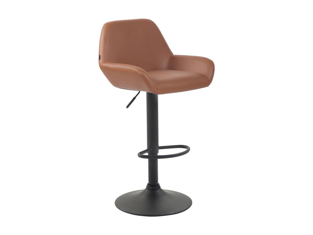 Set of 2 Bar Stools - PVC Faux Leather / Matte Black Metal - Light Brown - Meublita