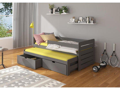 Graphite grey trundle bed for 2 people (90x200cm) with 2 storage drawers Solale