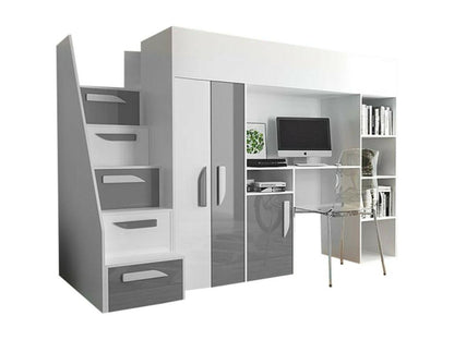 Meublita 192 Unique White High Bed 90x200 Laminate Slatted Base 120x247x166cm