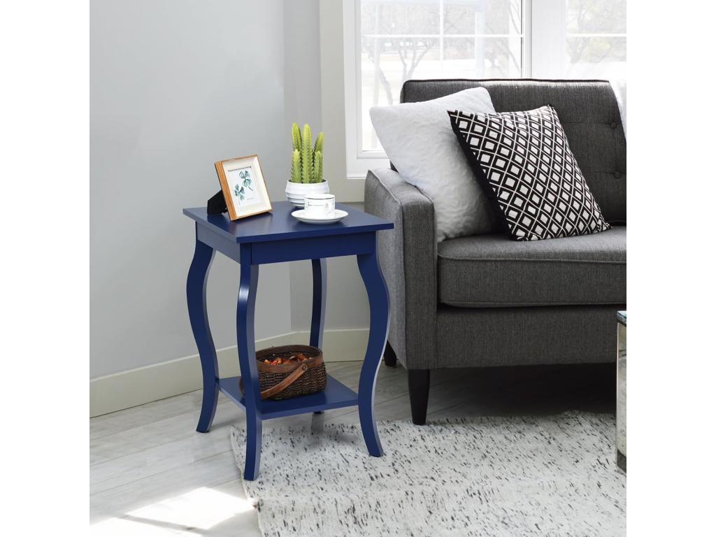 Square Bedside Table/End Table with Non-Slip Pads, Side Table for Bedroom/Living Room, 40x40x60 cm, Blue, Set of 2