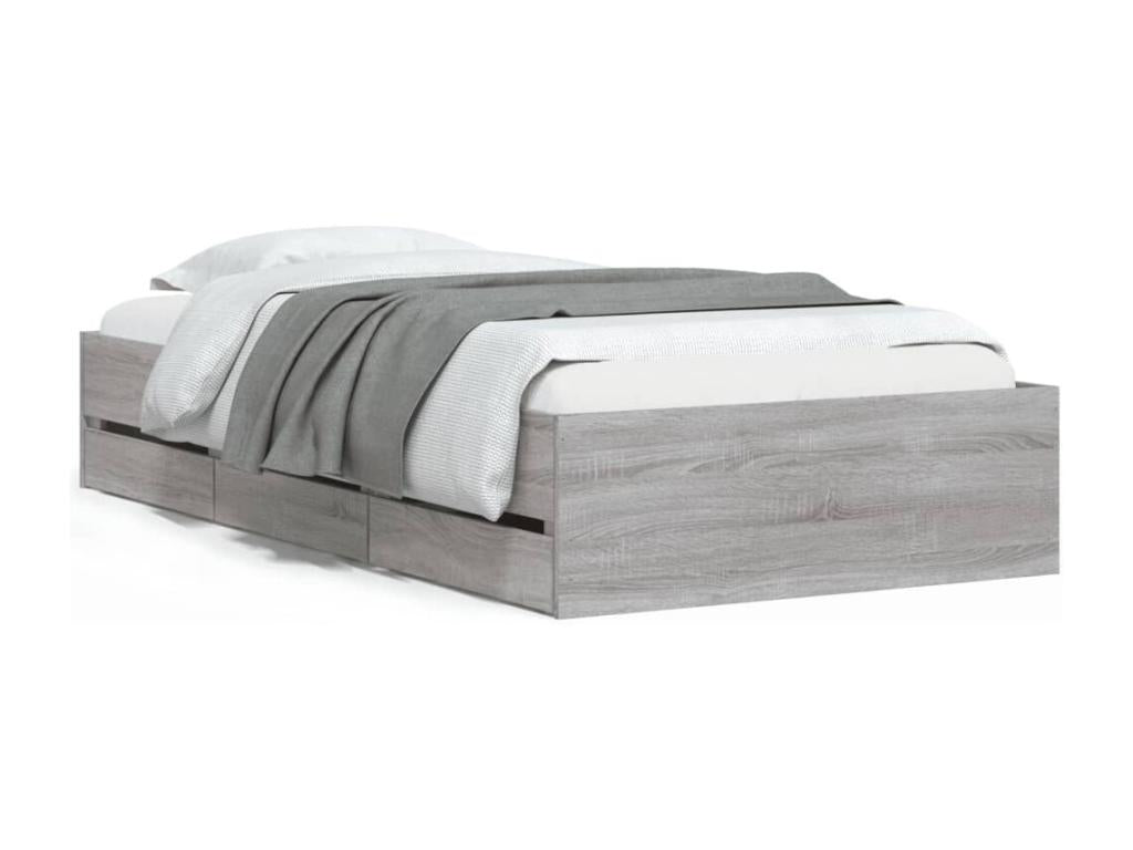 Bed frame with drawers without mattress Meublita grey 90x200 cm