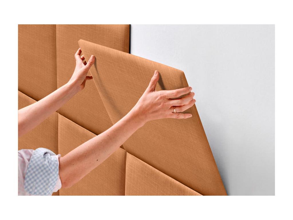 Meublita Upholstered Headboard in Natural Linen, composed of interchangeable self-adhesive panels for a luxurious, upholstered bedroom. Meublita 80 cm
