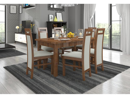 Brown wood and fabric chair, Meublita-Tissu 27121