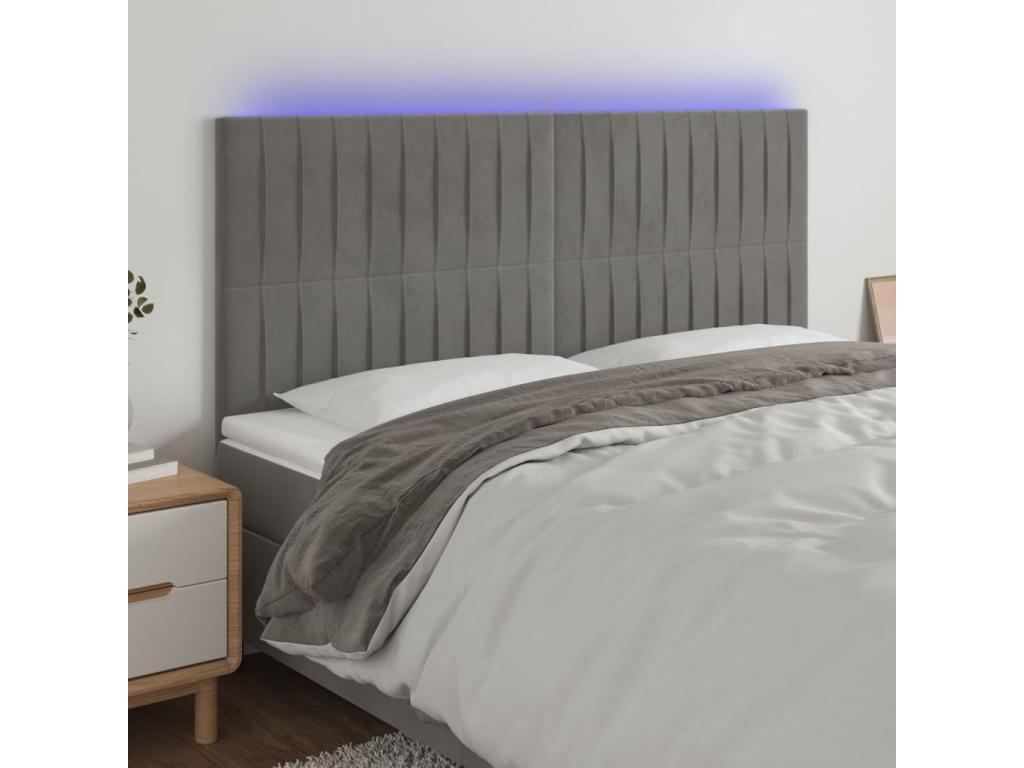 Light Grey LED Headboard 180x5x118/128 cm Velvet