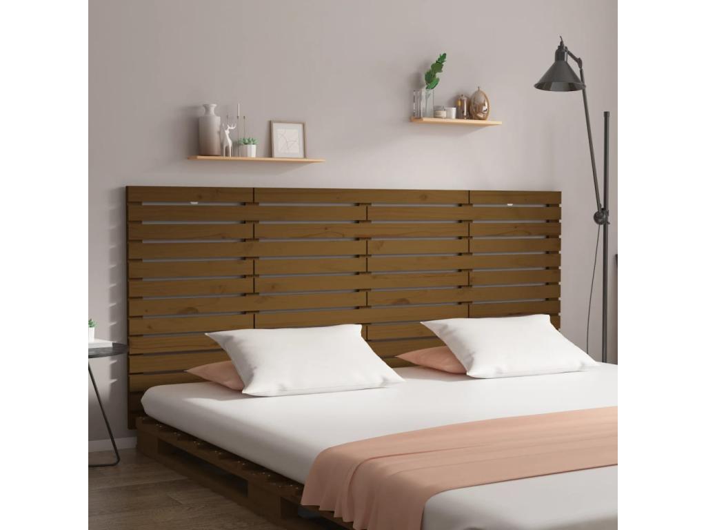 Wall-mounted headboard, honey brown, 206x3x91.5 cm, solid pine wood