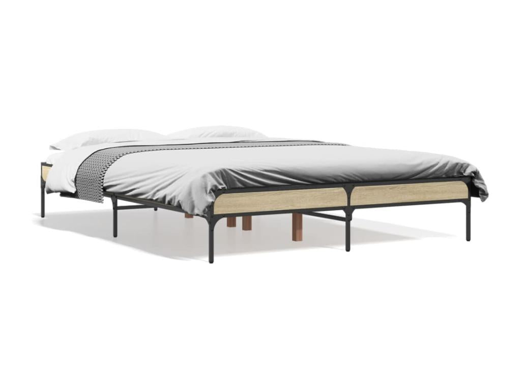 Meublita oak bed frame 135x190 cm engineered wood and metal