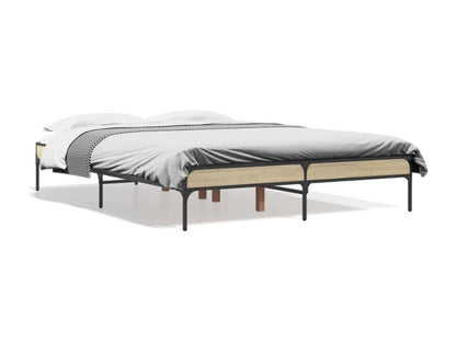 Meublita oak bed frame 135x190 cm engineered wood and metal