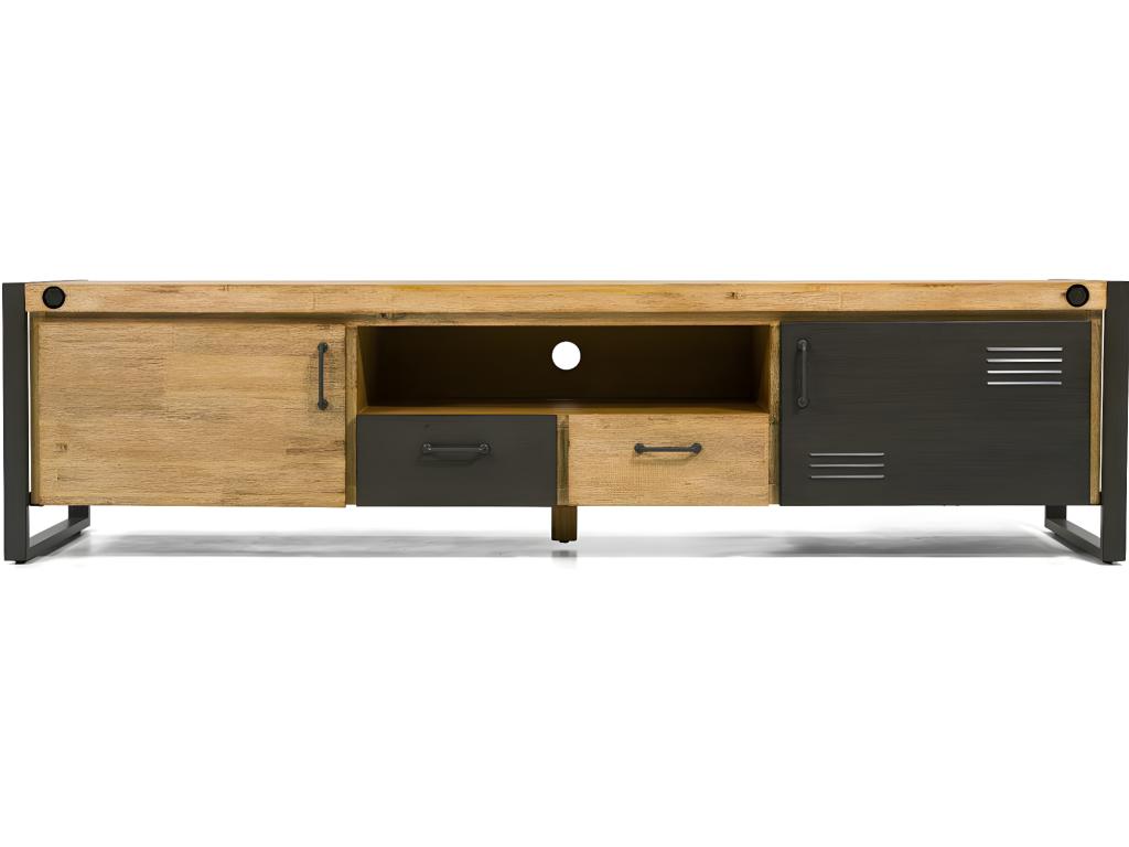 Meublita wooden TV stand - 2 drawers - 2 doors - Black metal doors - Industrial style - W200