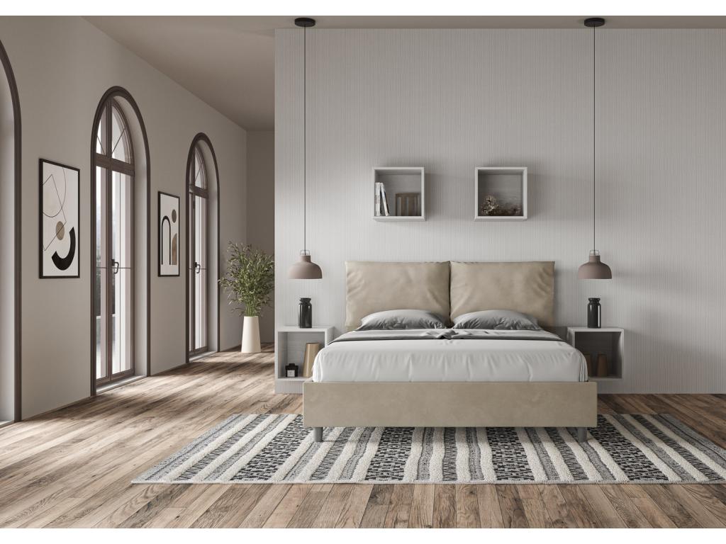 Bed with upholstered slatted base 160x200 microfiber sand Meublita