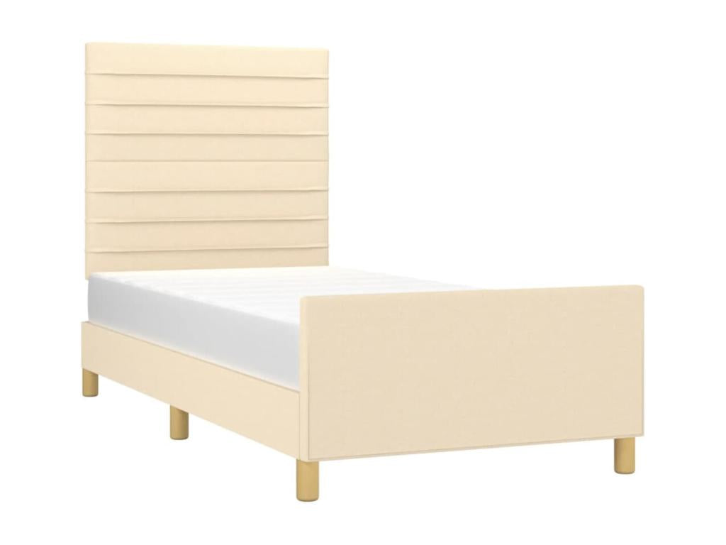 Cream bed frame without mattress, 100x200 cm, fabric