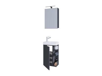 Meublita 3-piece bathroom furniture set: guest toilet, guest bathroom sink, small narrow vanity unit, anthracite