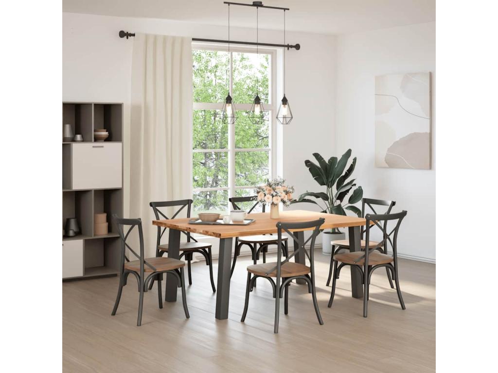 Rectangular light brown solid oak wood dining table