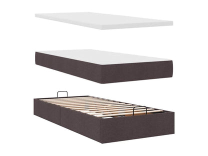 Ottoman bed frame with dark brown mattress 90x200 cm fabric